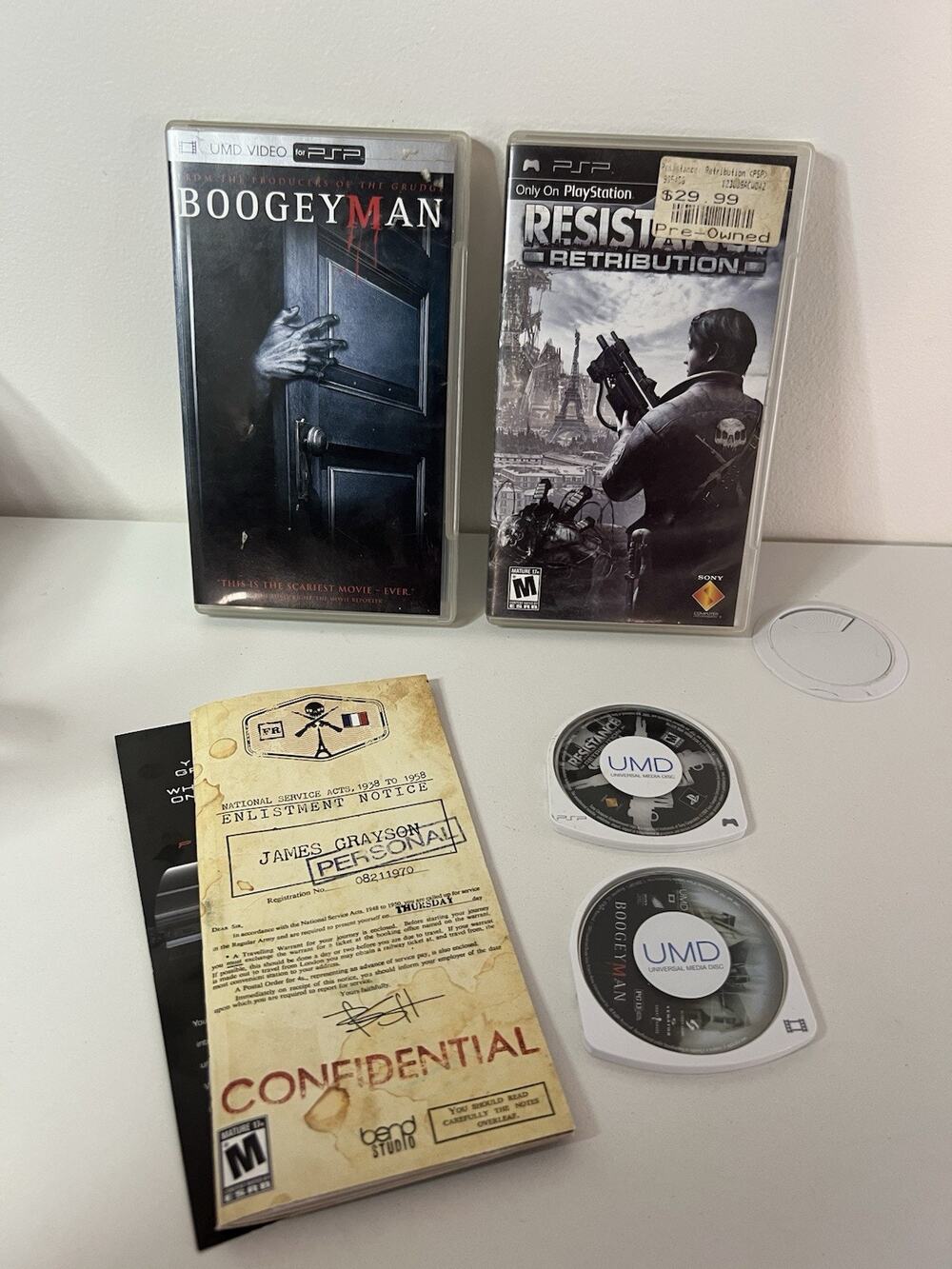 Resistance: Retribution (Sony PSP, Lot 2 Complete CIB And BOOGEYMAN Horror Movie